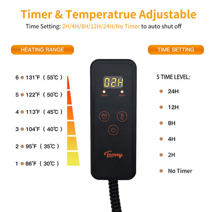 Toozey Cat Heat Pad Electric 45 * 40 cm, 4 Adjustable Timer & 6 Adjustable Temperature, Safe Pet Heating Pad Mat with Crystal Velvet Cover, Waterproof, Ideal for Whelping/Puppy/Dogs and Cats, S