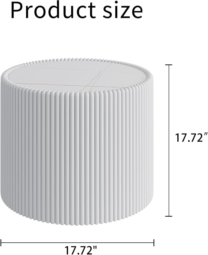 Round Marble End Table, 17.72" White Small Side Table