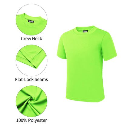 QBK 2T to Youth Neon Shirt Kids UPF 50+ Dry Fit Athletic Short Sleeve Rash Guard T Shirts for Boys Girls Sports Undershirt (Green S)