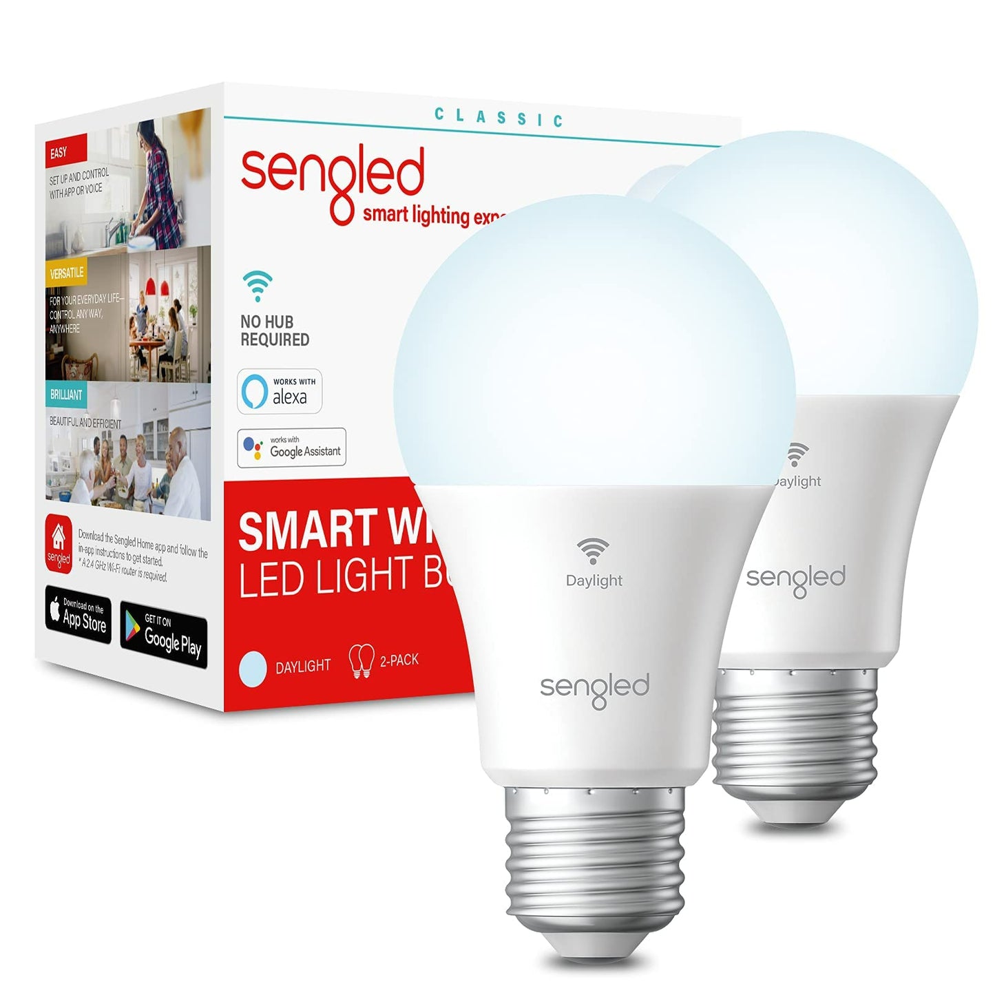 Sengled WiFi Light Bulb - Smart Bulbs That is Compatible with Google Assistant, A19 Daylight (5000K) - No Hub Required, 800LM 60W High CRI)60 Equivalent, 4 Count (Pack of 1)