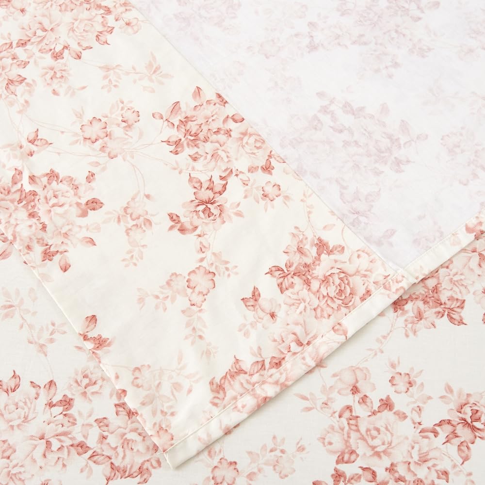 DAUAOTO 100% Cotton Bedding Printed Sheets Set for Queen Size Bed Up to 14" Deep Mattress, Toile Rose Floral Pattern Bedlinen Sets,Pale Red
