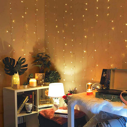 HEYFUNi Curtain Lights,13ftx6.5ft Safety Window Curtain Icicle String Lights 30V 8 Modes for Christmas Wedding Party Family Patio Lawn Decoration(Warm White)