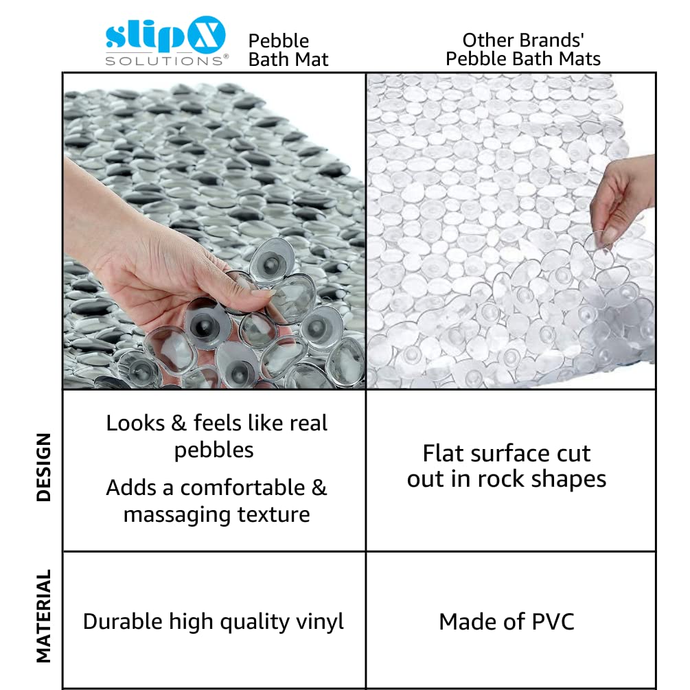 SlipX Solutions Extra Long Deep Foot Massager Bath Tub & Shower Mat 38x17 | Non-Slip, 188 Suction Cups | Feels Great on Tired Feet, Looks Like River Rock | Machine Washable, Dark Gray Pebbles