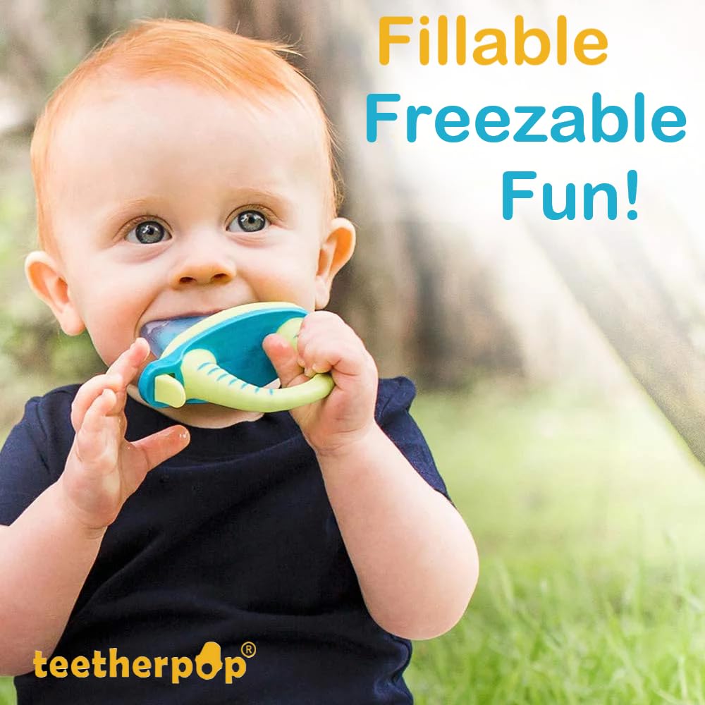 Teetherpop Fillable Silicone Teether for Babies – Breastmilk Popsicle Molds for Teething with Spill-Proof Sippy Slits – Freezable Baby Teethers for Liquids & Purées - Cool Teething Relief (PinkLimon)