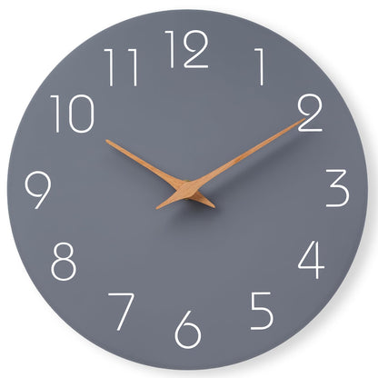 Mosewa Wall Clock 14 Inch Gray Battery Operated Silent Non Ticking Simple Modern Wood Clock Decorative for Bedroom Living Room Kitchen Home Office