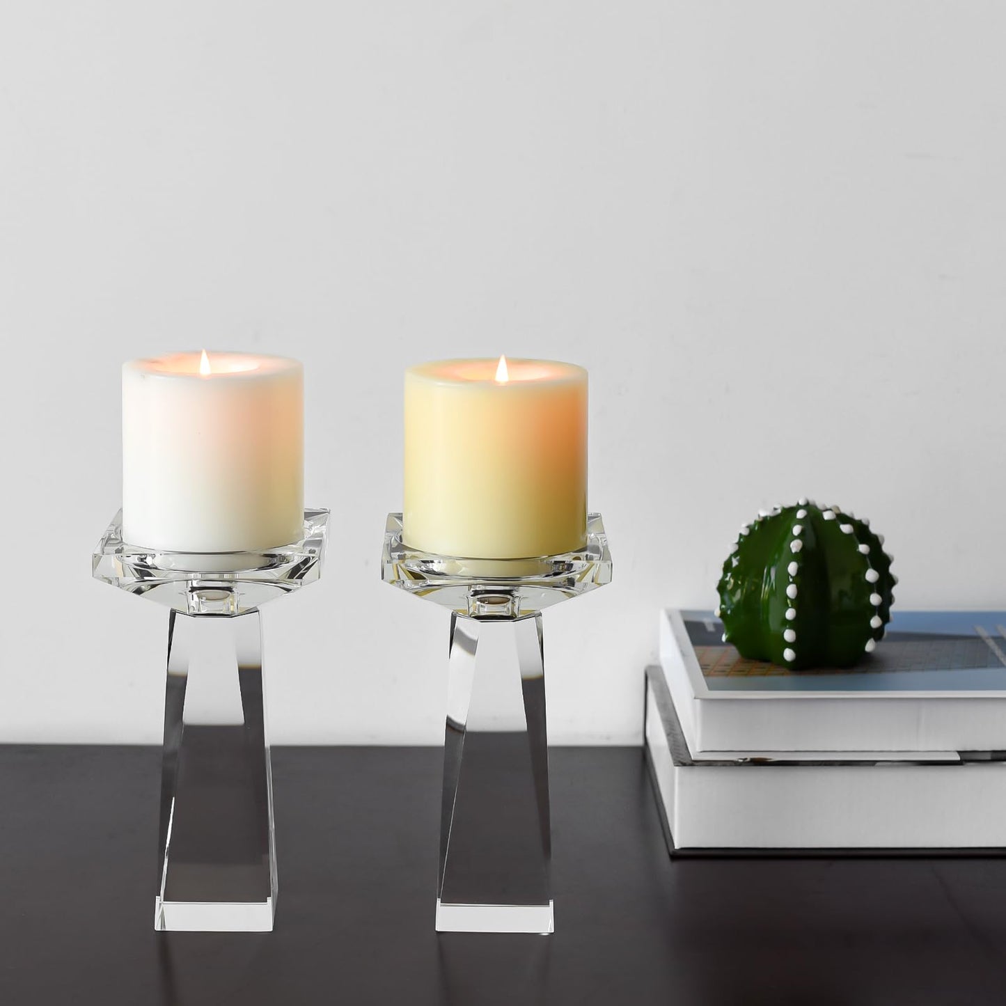 Kitcom Crystal Taper/Pillar Candle Holders Set of 2, 6.3 Inches Height, Table Centerpieces for Home Decor Wedding, Clear