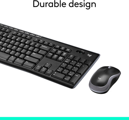 Logitech MK270 Wireless Keyboard and Mouse Combo for Windows, 2.4 GHz, 8 Multimedia Keys, PC, Laptop, Wireless Keyboard Compact Mouse Combo - Black