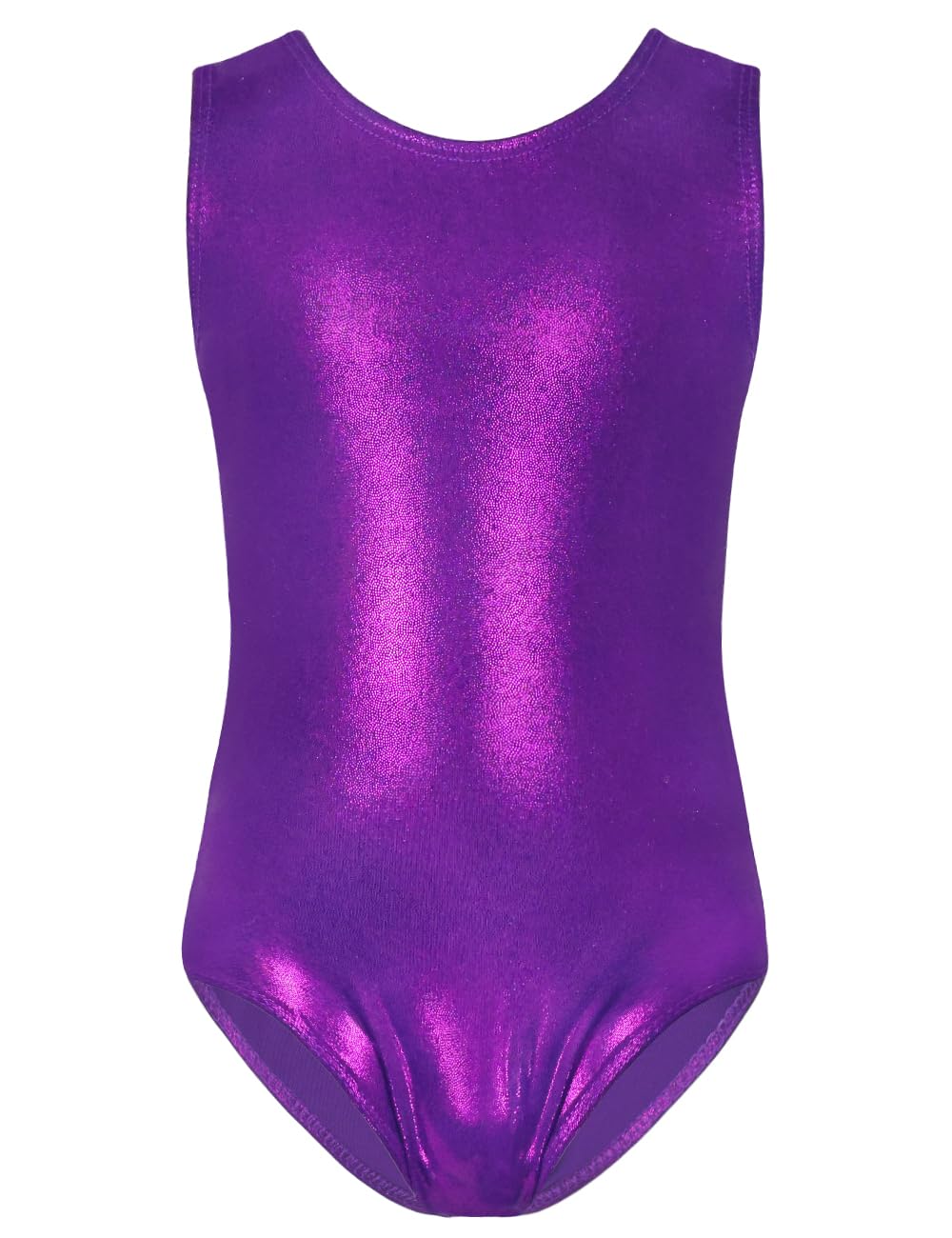 TENVDA Gymnastics Leotards for Girls Tumbling Outfit Size 5 6 Years Old Metallic Sparkle Purple Sleeveless Workout Bodysuits