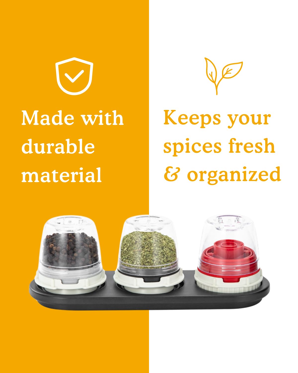 FinaMill Black Trio Stackable Tray – Spice Rack for 3 FinaMill Pods, Durable Kitchen Organizer for Spice Grinder, BPA-Free, Easy to Clean, Keeps Spices Neat and Accessible, Home and Kitchen Gift Ideas