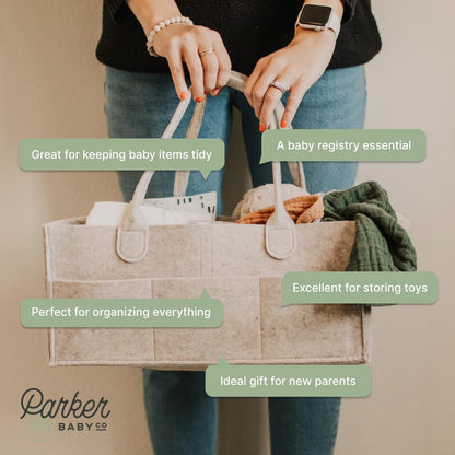 Parker Baby Diaper Caddy - Nursery Storage Bin and Car Organizer for Diapers and Baby Wipes - Oatmeal, Regular