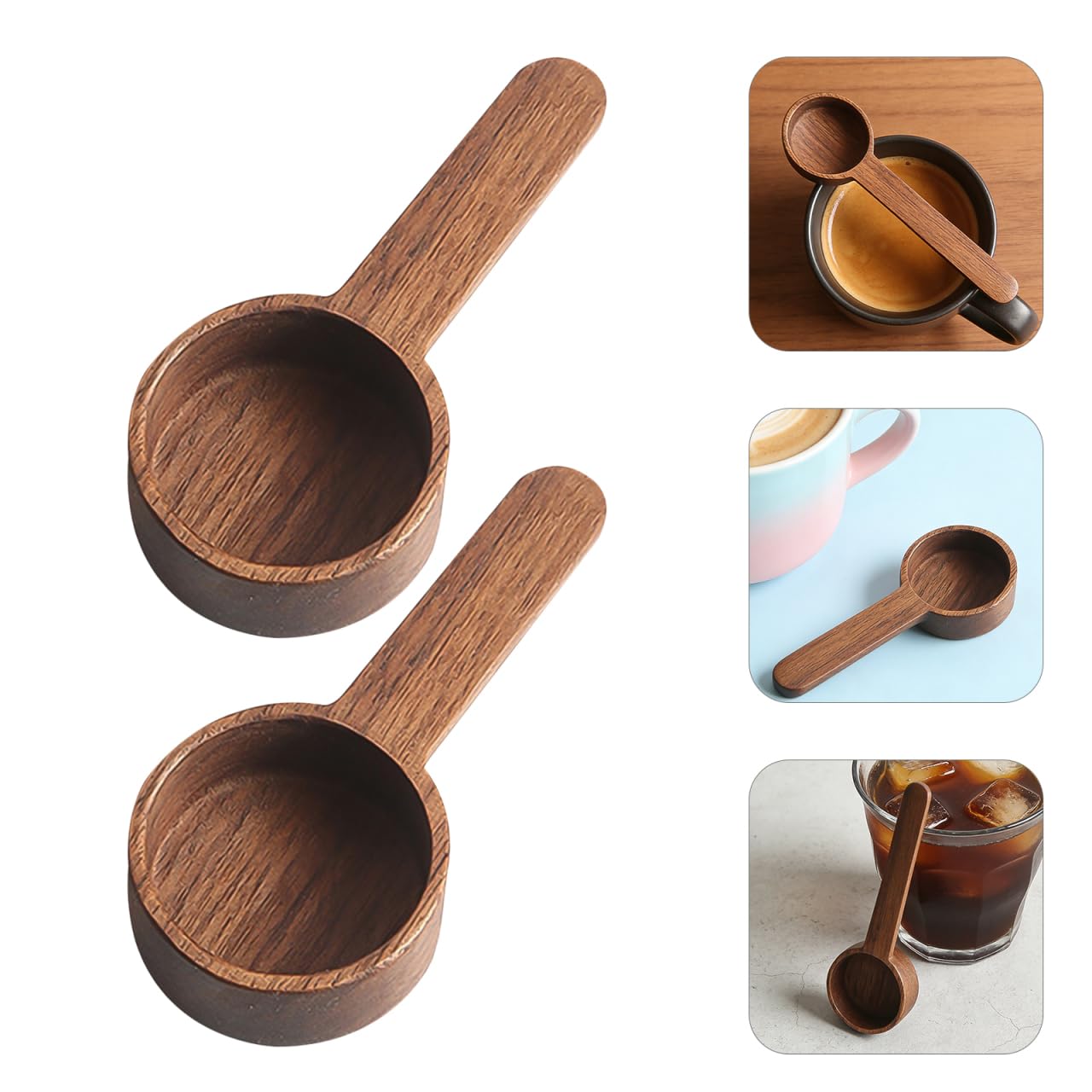 HEANUJJ 2pcs Wooden Coffee Spoon 1/4 Cup Measuring Coffee Ground Spoon - Wood Tablespoon for Sugar Tea Bath Salt Ground Canisters Jar Portable