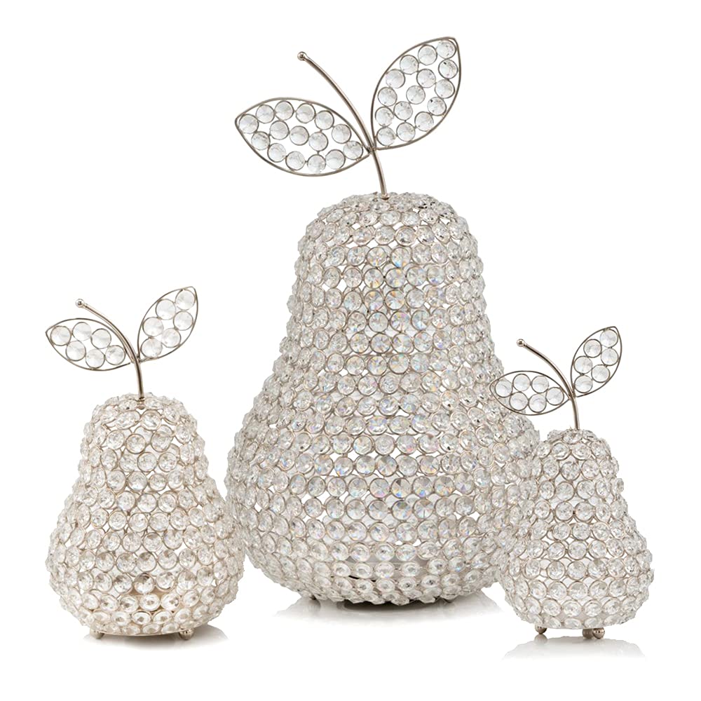Manzana Cristal Silver Pear, Crystal Silver Pear, Pear Figurine, Artificial Fruit Ornament Table Decor, Crystal Pear Gift, Shiny, Beautiful, Tabletop, Home or Office, Decor, Accents