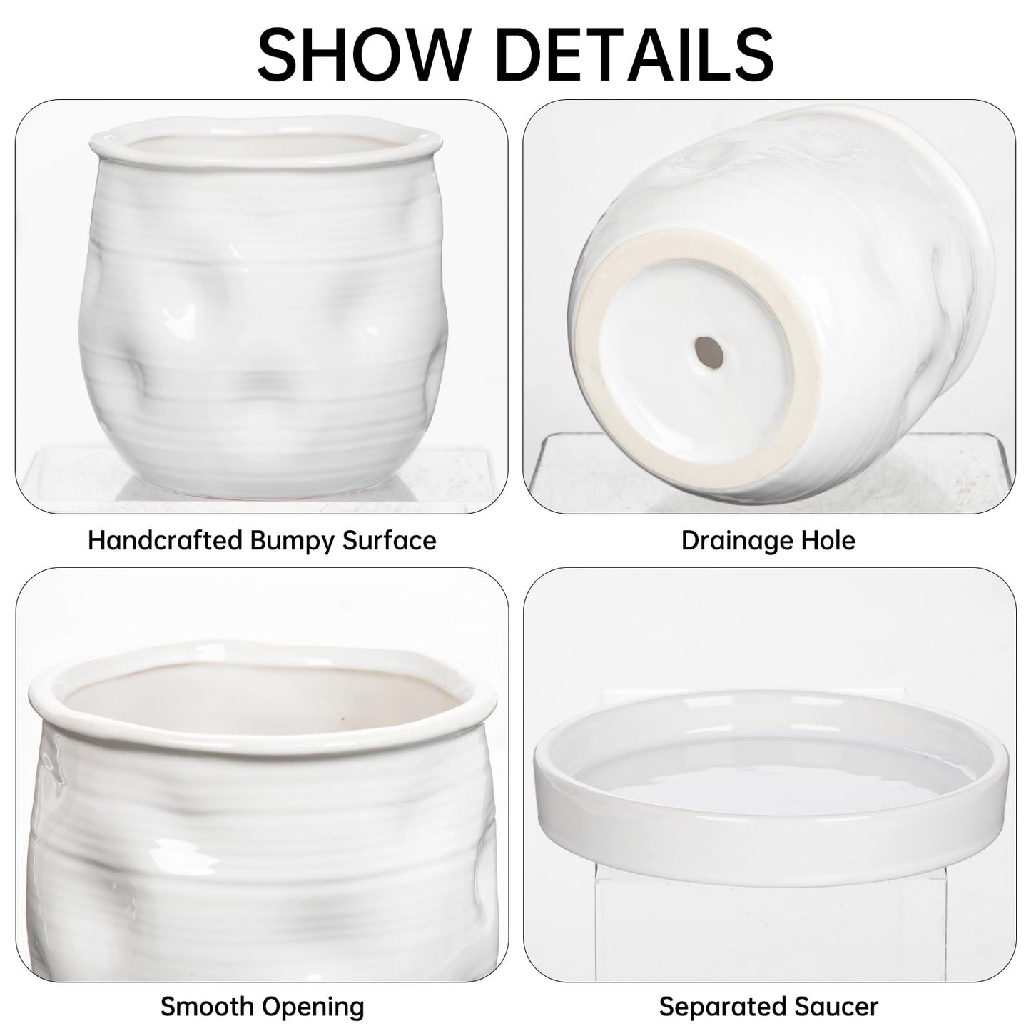 Oairse 5.7 inch Ceramic Pots for Plants, Plant Pot with Drainage Hole and Saucer White Ceramic Indoor Planter with Tray Decorative Flower Pots for Succulent, Cactus, Snake Plant, Herb Indoor Outdoor