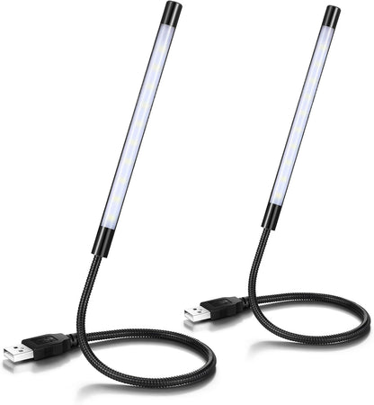 2 Pieces USB LED Light for Laptop Keyboard Gooseneck Light Computer Lamp Flexible Stick Dimmable LED Lamp Touch Switch for Reading Book(Black)