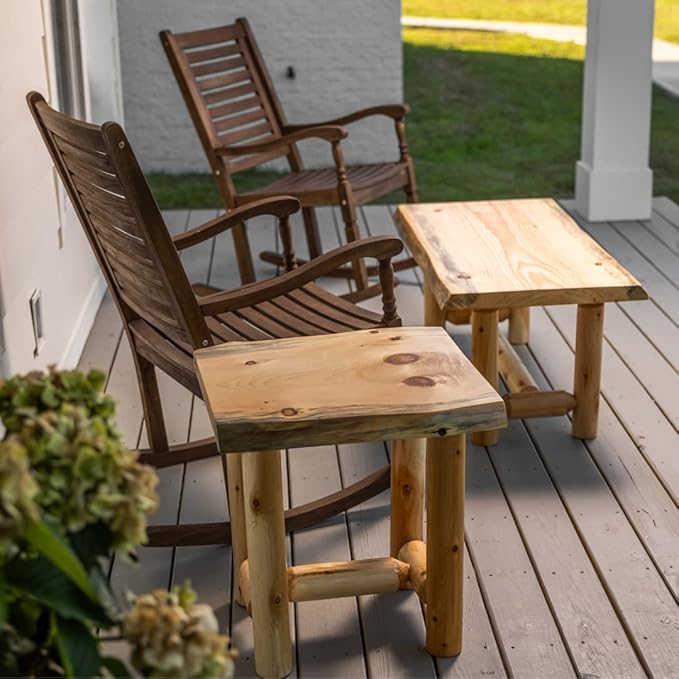 SRL Rustic Log End Table Pine & Cedar – Small Indoor End Table, Wood End Table