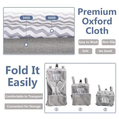 TOFOAN Hanging Diaper Caddy, Baby Bed Hanging Organizer, Nursery Organization Baby Diaper Holder, Diaper Stacker Storage for Crib, Playard, Changing Table or Wall (Gray&White)