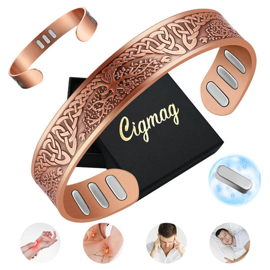 Cigmag Copper Magnetic Bracelet for Men, with Powerful 9X 5000 Gauss Magnets, Adjustable Solid Pure Copper (Enhanced Tree of Life)