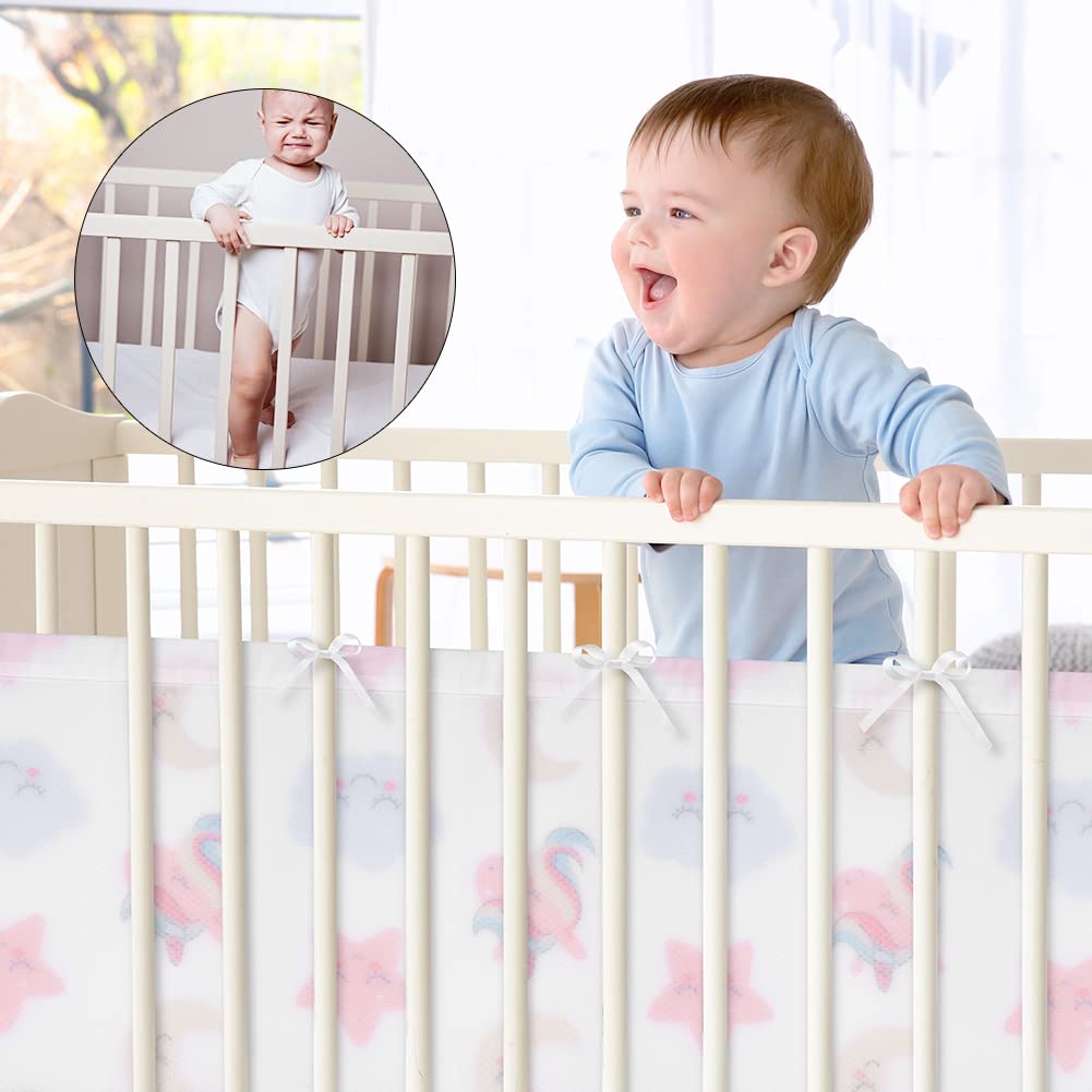 Vicloon Cot Bumper, 2Pcs Breathable Mesh Cot Liner, Crib Rail Cover Baby Crib Bumper, Baby Boys Girls Nursery Breathable Crib Bed Liner Bumper (Unicorn）