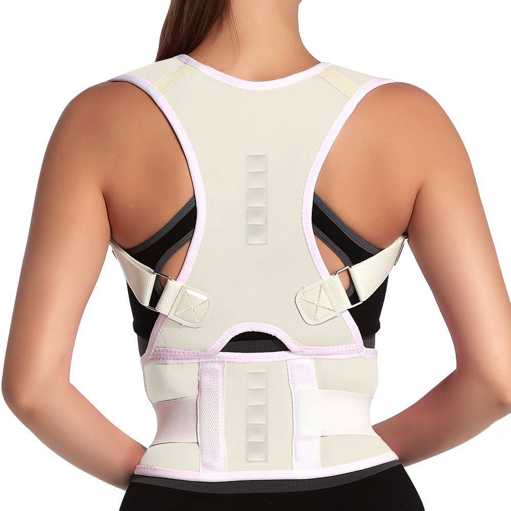 Thoracic Back Brace Posture Corrector- Magnetic Lumbar Back Support Belt-Back Pain Relief, Improve Thoracic Kyphosis, for Lower and Upper Back Pain Men & Women (White, X-Large)
