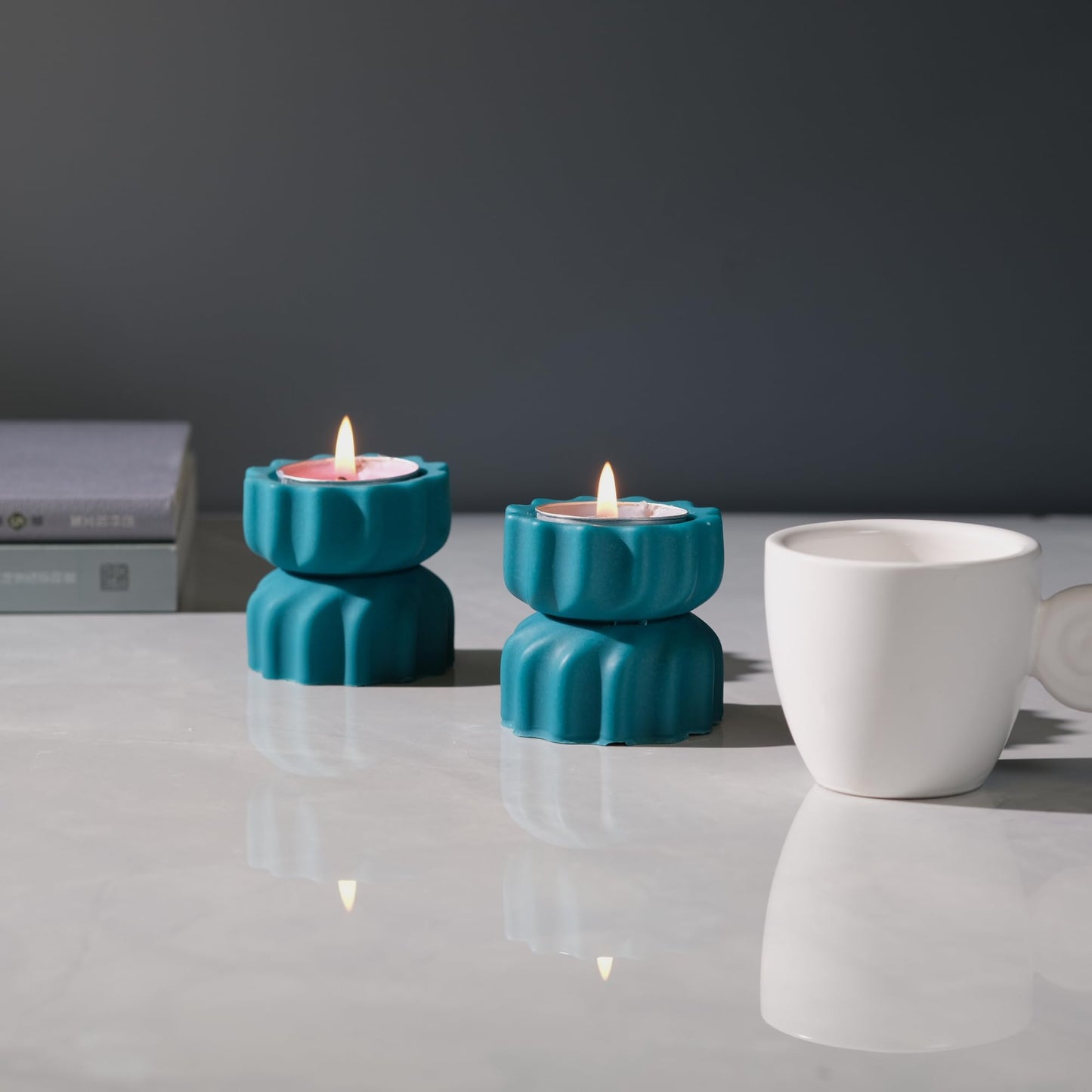 ICNBUYS Spiral Grain Tealight Candle Holder Set of 2; Cement Tea Light Votive Candle Holder with a Twist; Decorative Small Cement Tea Light Holder for Coffee or Dining Table Decor; 2 x 2.1 Inches