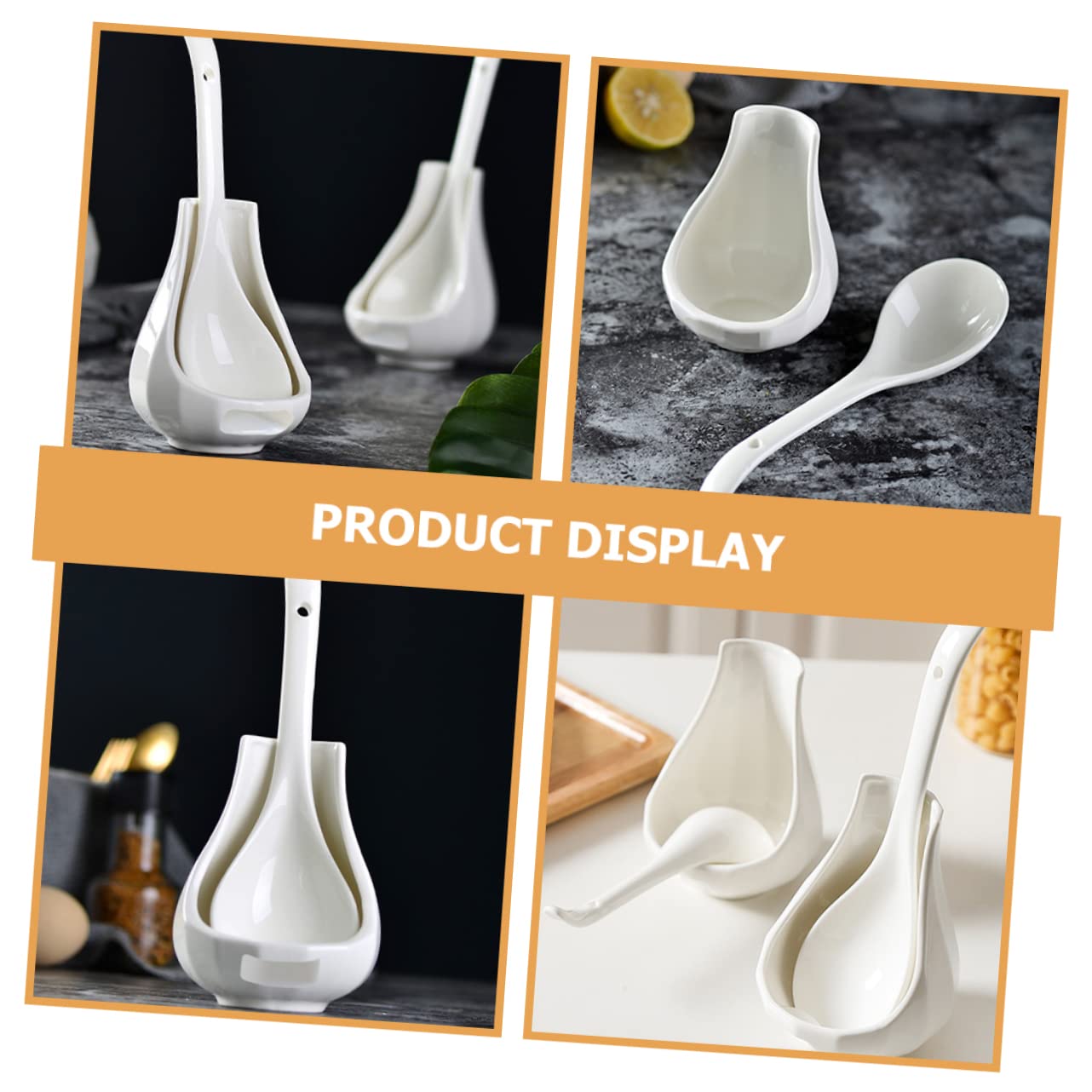 COLLBATH Ceramic Soup Spoon Rest Large Rice Spoon and Porridge with Utensil Holder 8.85 in Porcelain Ladle for Serving Soups Kitchen Dining Restaurants
