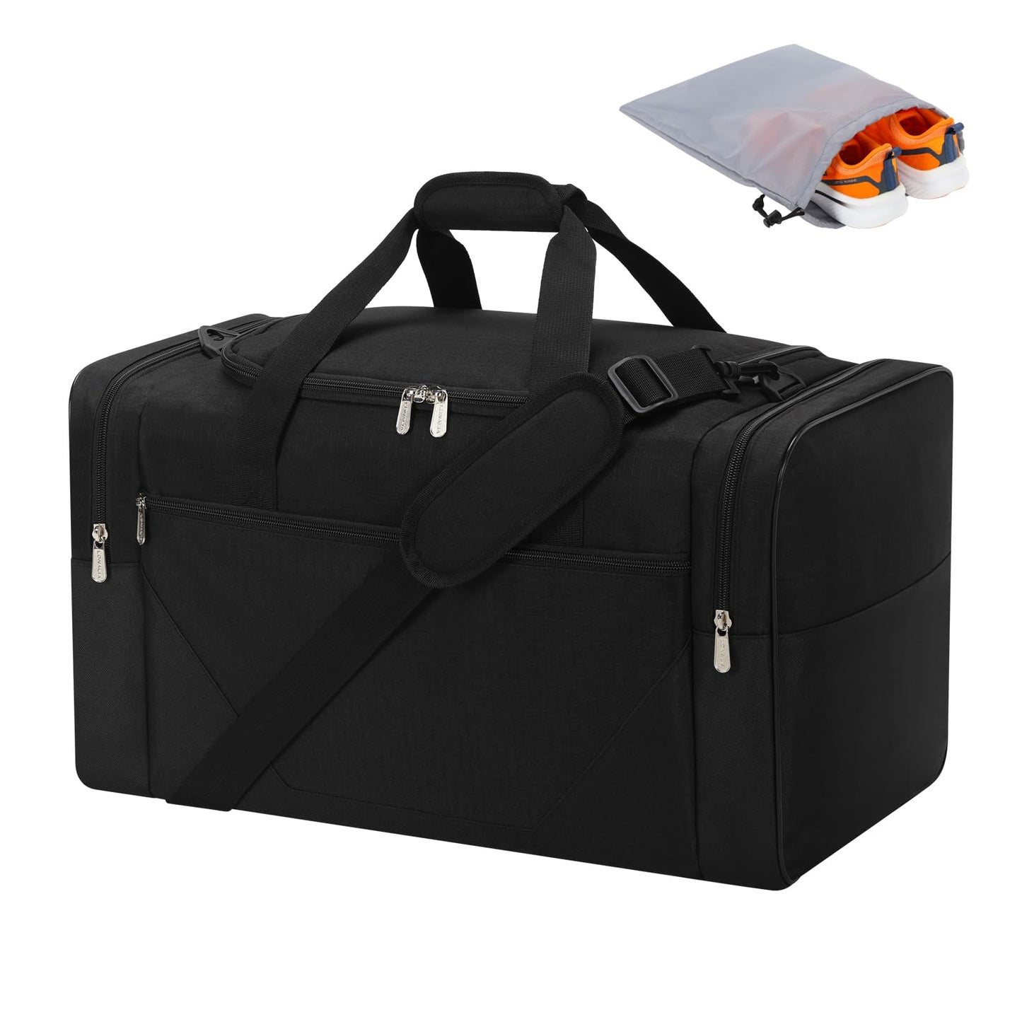 LONALIA 45L Sport Duffle Bag for Men - 21 inch Duffle Bag with Shoe Pouch and Wet Pocket for Travel, Workout, Fitness, Training (Black)