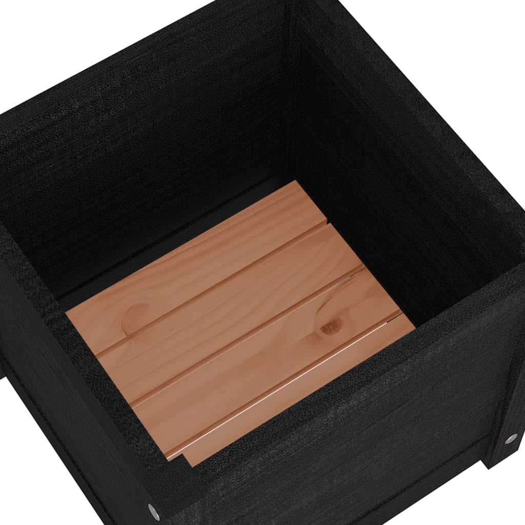 Xolmizyn Set of 2 Solid Pinewood Square Planters 15.7 x 15.7 x 15.7 Inch, Modern Matte Black Wooden Flower Pot for Garden, Terrace, and Indoor Decoration
