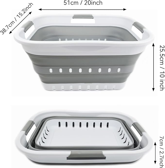 SAMMART 30L Collapsible 3 Handled Plastic Laundry Basket