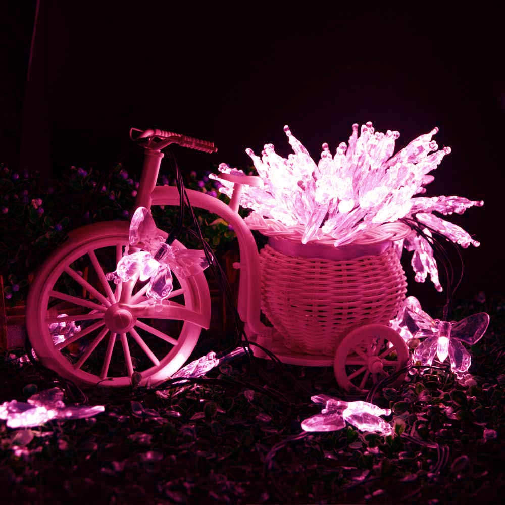 WONFAST Solar String Lights, Waterproof 16ft 20LED Butterfly Christmas Fairy Lights Decorative Lighting for Home Party Wedding Patio Garden Porch Balcony (Pink)