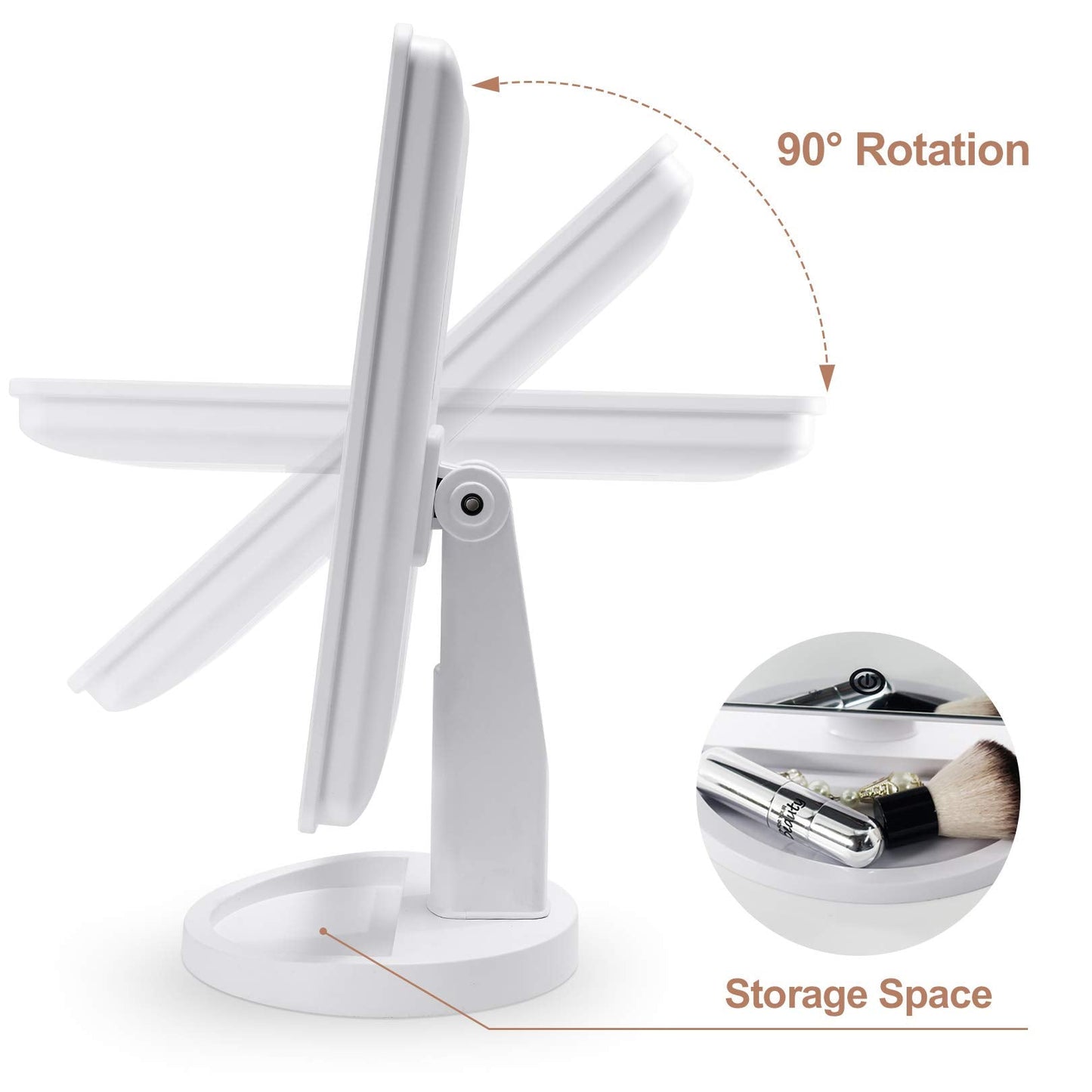 FASCINATE Makeup Vanity Mirror with Lights and Detachable 10X Magnification, 21 Led Lights Adjustable Dimming Touch Sensor, Dual Power Supply, 180° Rotation, Portable Cosmetic Mirror(White)