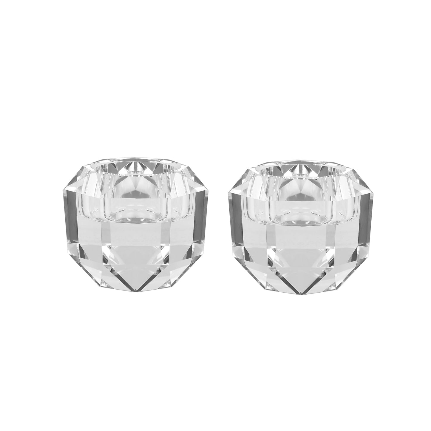 Kitcom Crystal Tealight Candle Holders Pack of 2 for Party Dinner Table Home Decor Hand Cut W2.7'' X H2.3'', Comes with Gift Box