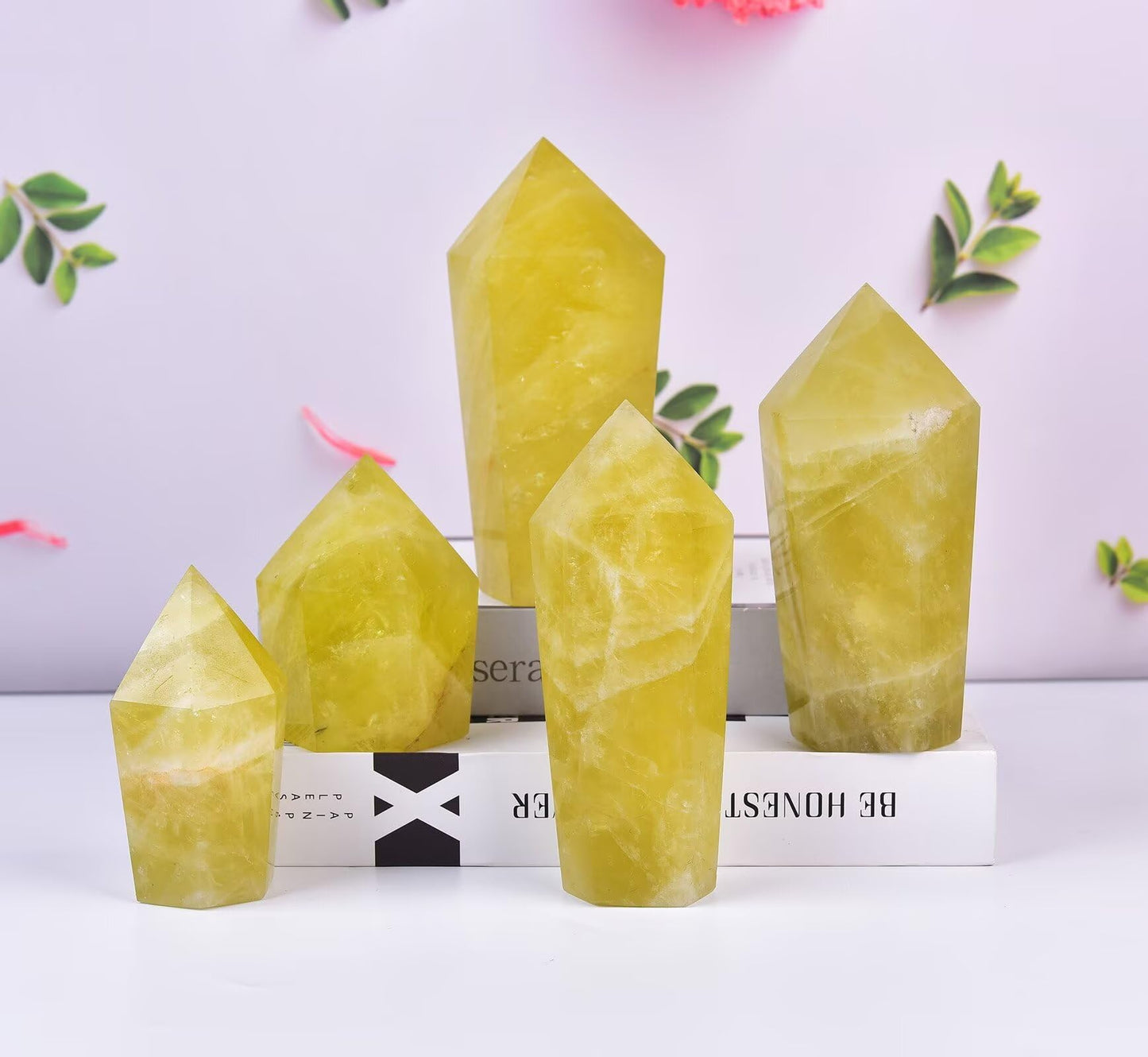 VIZYTOU Lemon Quartz Stone Tower Obelisk Large Healing Crystal Rock Point Wand Reiki Healing Meditation Stone 2.2-2.8 LBS
