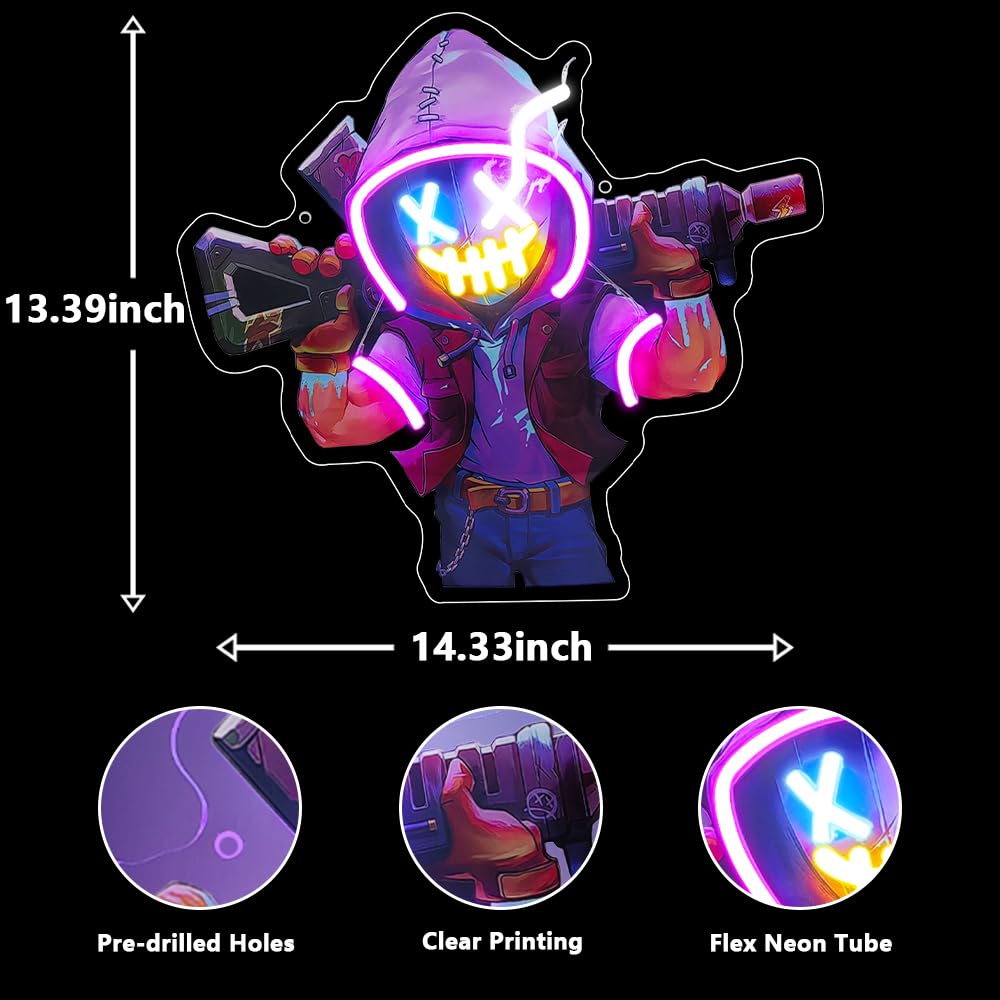 Anime Neon Sign, Game Led Neon Light Signs for Wall Decor Joker Clown Light up Signs Lamp for Bedroom Man Cave Party Gaming Room Decor Birthday Christmas Gifts for Gamer Men USB Powered(14.3"*13.4")
