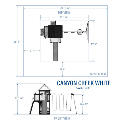 Backyard Discovery Canyon Creek White Cedar Wood Swing Set with Wave Slide, Clubhouse, Play Kitchen, Picnic Area, Belt Swings, Web Swing, Rock Wall, Balconies, Playhouse, Step Ladder, Outdoor Playset