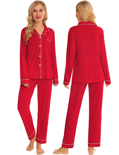 SWOMOG Family Christmas Pajamas Set Women & Men & Kids Long Sleeve Pj Set Party Sleepwear Button-Down Loungewear Set Women Red Medium