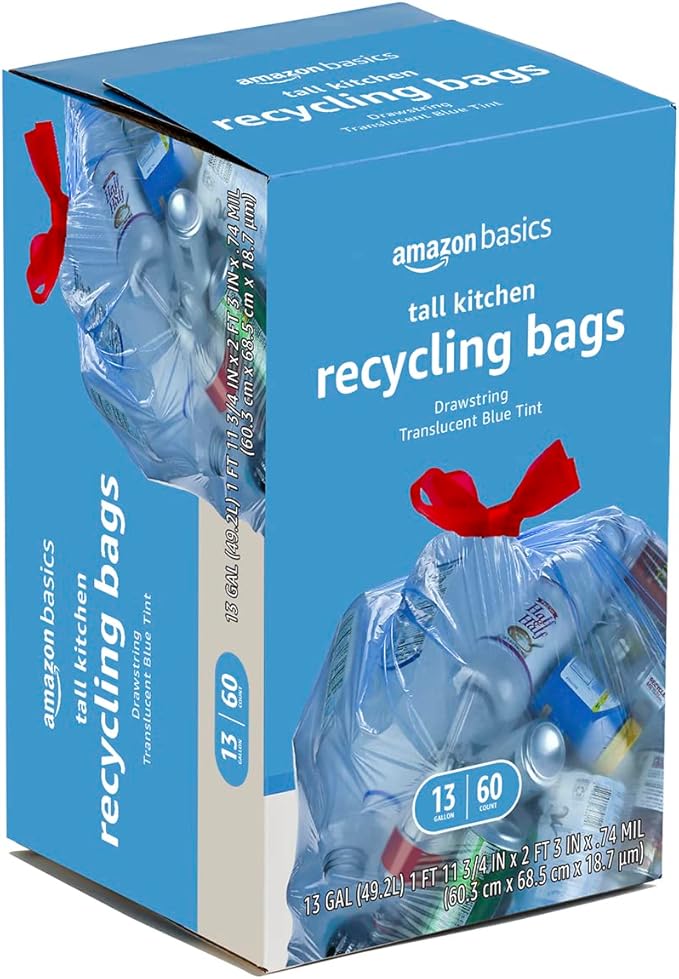 Amazon Basics Blue Recycling Trash Bags, 13 Gallon