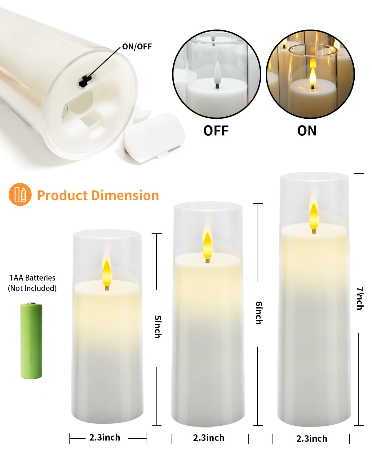 kakoya Flickering Flameless Candles Battery Operated with Remote and 2/4/6/8 H Timer Plexiglass Led Pillar Candles Pack of 9 (D2.3"xH 6"7"8")with Realistic Moving Wick Candles for Home Decor(White)