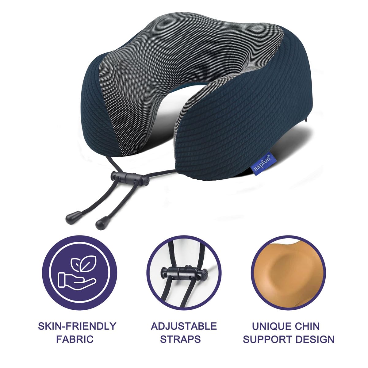 napfun Neck Pillow for Traveling, Upgraded Travel Neck Pillow for Airplane 100% Pure Memory Foam Travel Pillow for Flight Headrest Sleep, Portable Plane Accessories, Light Grey