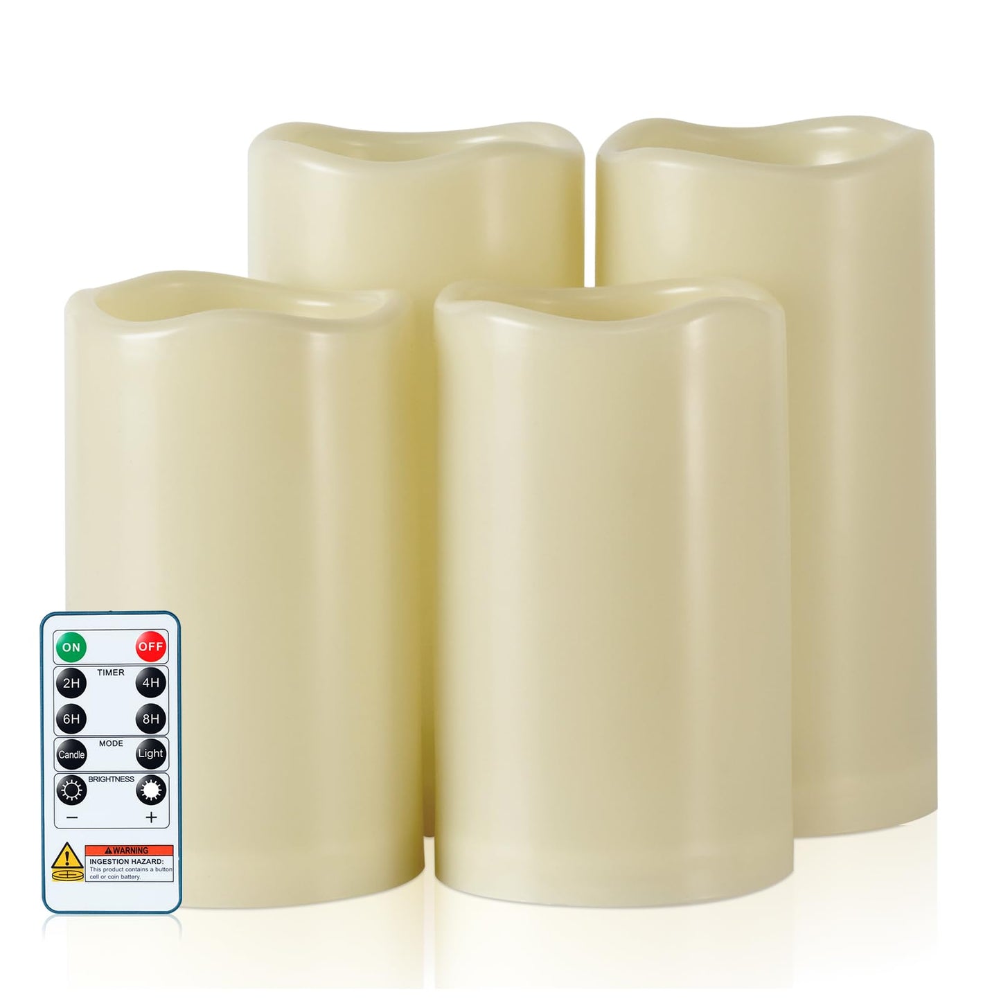 5plots 3" X 5"5" 6" 6" Outdoor Waterproof Candles, Battery Operated Led Ivory White Flameless Candles with 10-Key Remote & Timer for Indoor Home Lantern Holiday Decor, Set of 4