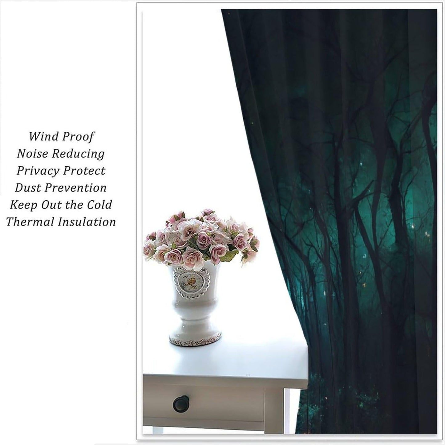 DDCBNS Dark Forest Window Curtains,Abstract Gothic Nature Woodland Nightscape Window Treatments for Bedroom Living Room Polyester Drapes 2 Panels Set,Total Size 42 x 45 Inch