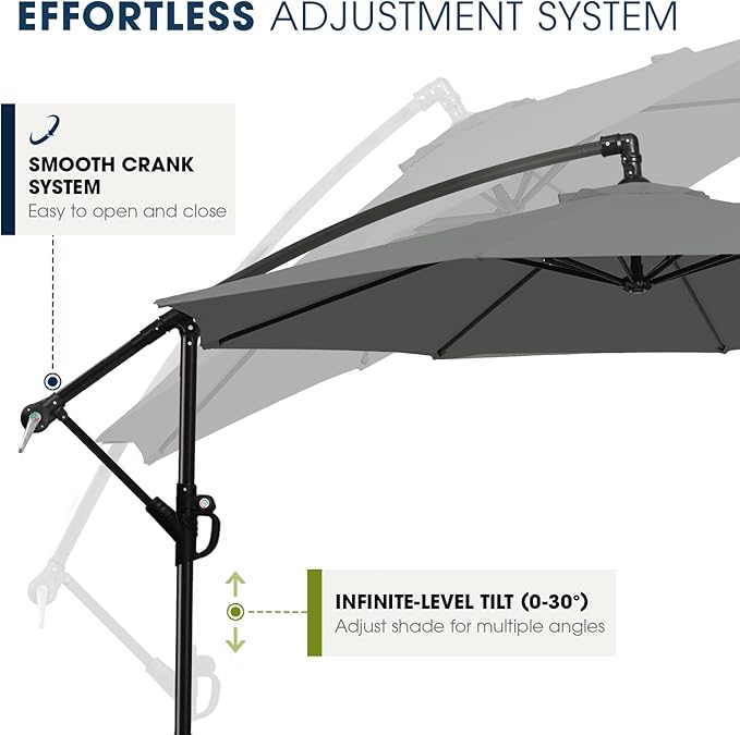 wikiwiki 10ft Patio Umbrella with Base Included, Outdoor Offset Cantilever Umbrella with Sandbag Base for Backyard, Garden and Pool, Easy to Tilt and Crank, Dark Gray