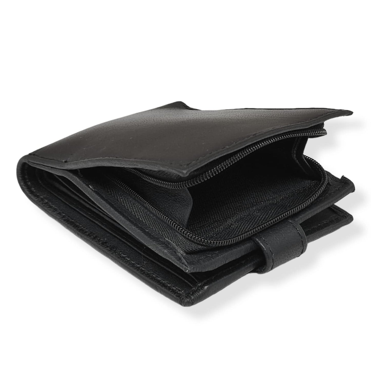 RAS WALLETS | RFID Blocking Gents Wallet, Credit Card Holder & Money Organisers for Men with ID Window & Side Zip Coin Pocket #44 (Black)