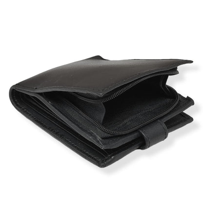 RAS WALLETS | RFID Blocking Gents Wallet, Credit Card Holder & Money Organisers for Men with ID Window & Side Zip Coin Pocket #44 (Black)