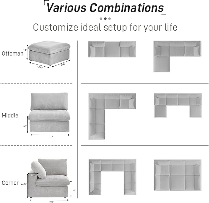 Cloud Modular Sectional Sofa Couch, 120.45" Convertible Couches 3 Seater Sofa