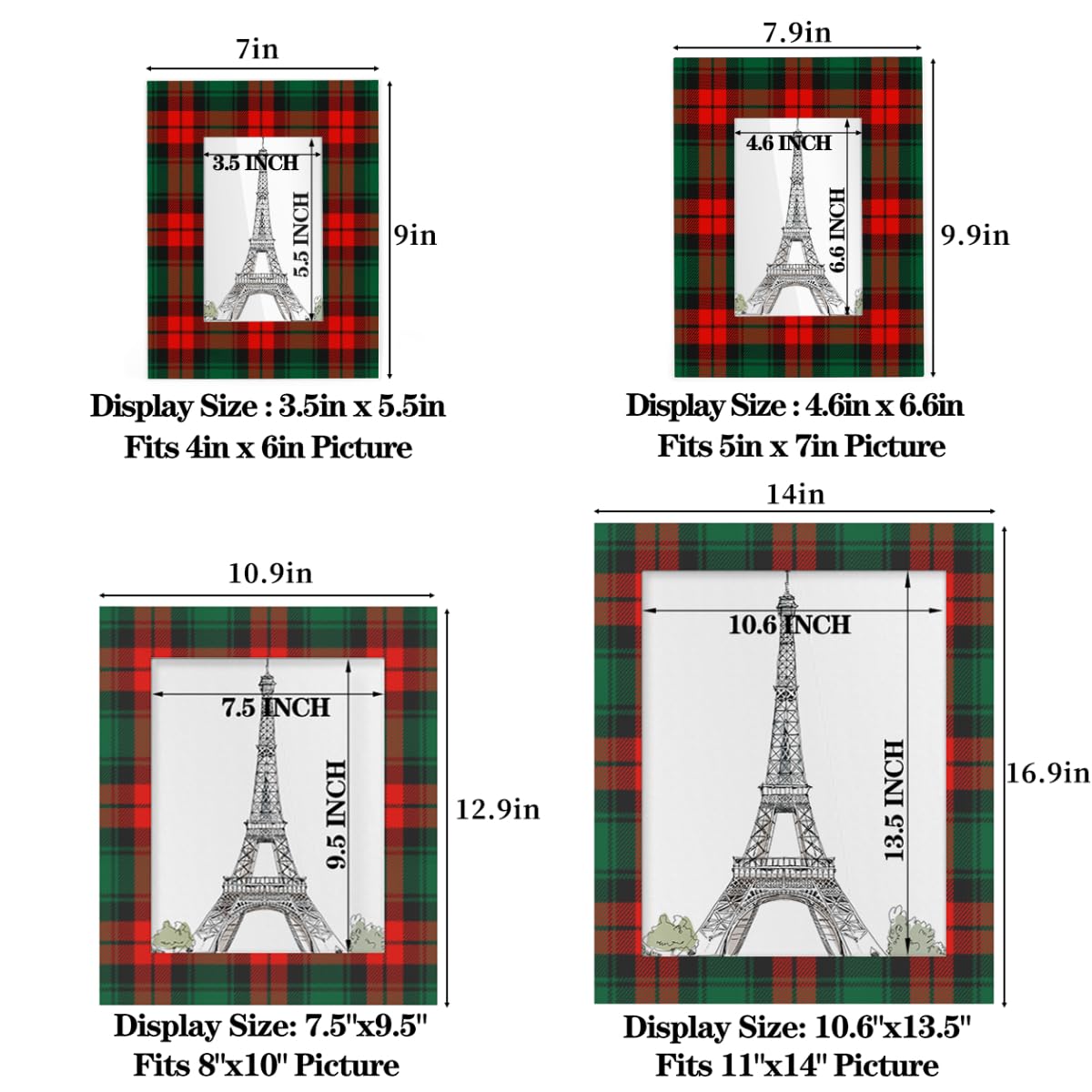POFATO Christmas Plaid Pattern 8x10 Picture Frame Wooden Picture Frames for Wall Hanging & Tabletop Decor Display 8x10 or 8x8 Picture Collage Family Weddings Christmas Photo Frame for Gift
