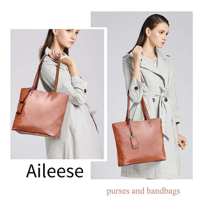 Aileese Womens Soft Leather Handbags Large Capacity Retro Vintage Top-Handle Casual Tote Shoulder Bags Brown