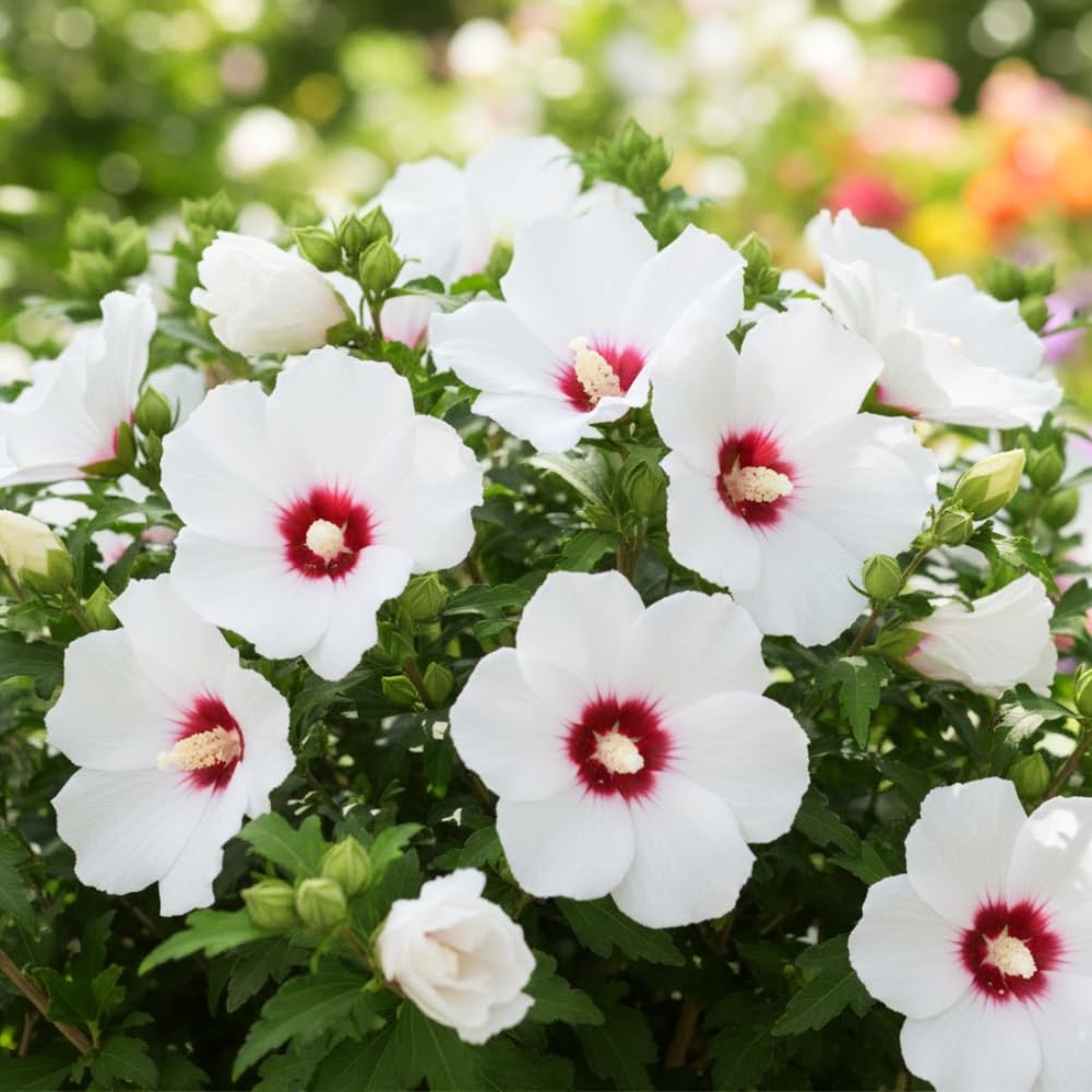 Rose of Sharon Plants Live, Full Rooted from 1.5 to 2.5 Feet Tall, Red White Althea Rose of Sharon Plant, Vibrant Flowers for Summer Color