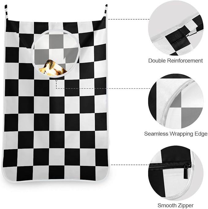 Checkered Black and White Hanging Laundry Hamper Door Hampers Bag Basket