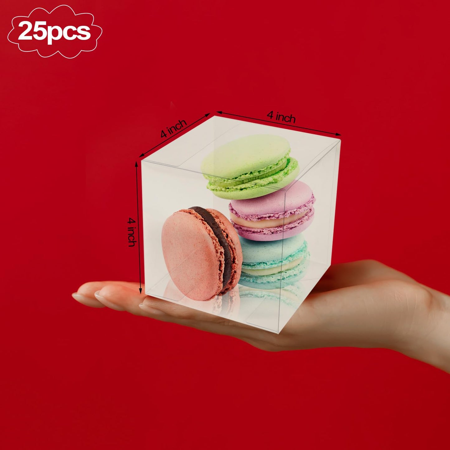 Bssay 25 Pack 4x4x4 Inch Clear Favor Boxes,Transparent Favor Boxes for Wedding, Baby Shower, Party Treats