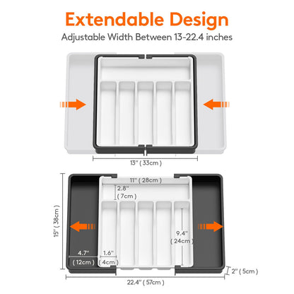 Lifewit Silverware Drawer Organizer, Expandable Utensil Tray for Kitchen, BPA Free Flatware and Cutlery Holder, Adjustable Plastic Storage for Spoons Forks Knives, 8.5"-14.1" x 12.1", Black